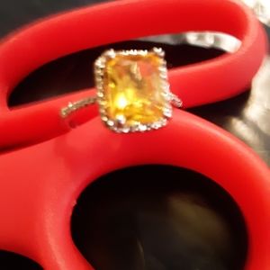 Gold stone in Silver setting Ring